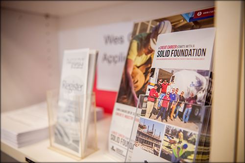 flyers and brochures on shelf